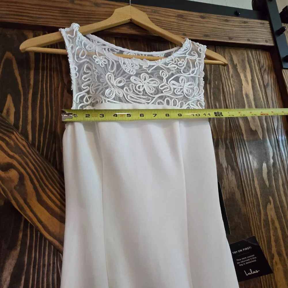 Lulus White Lace-Detail Sleeveless Sheath Wedding Dress XS Elegant Bridal Gown - Picture 7 of 12